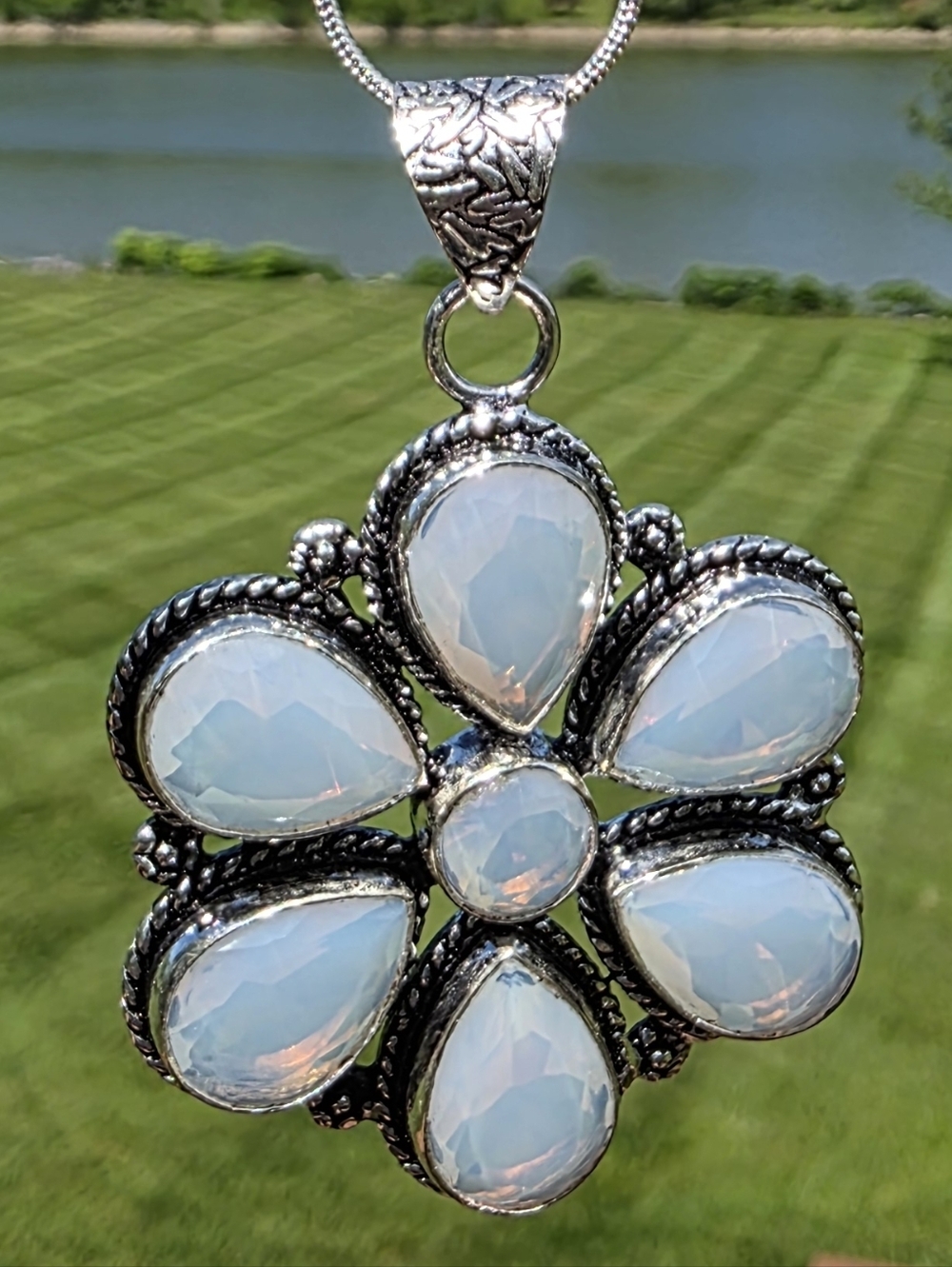 Fire Opal Gemstone Pendant Necklace In 925 Sterling Silver (2.5")